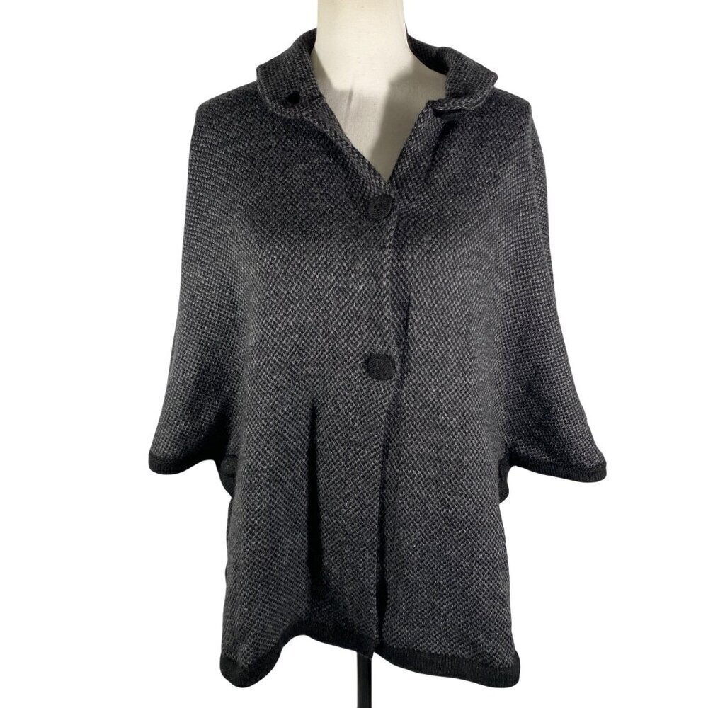 American South Side alpaca wool poncho herringbone charcoal gray OS neutral cozy